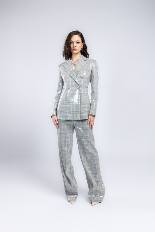 Tailleur check paillettes