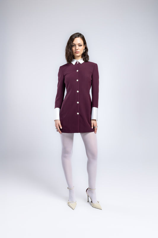 Abito midi con dettagli in satin e bottoni gioiello