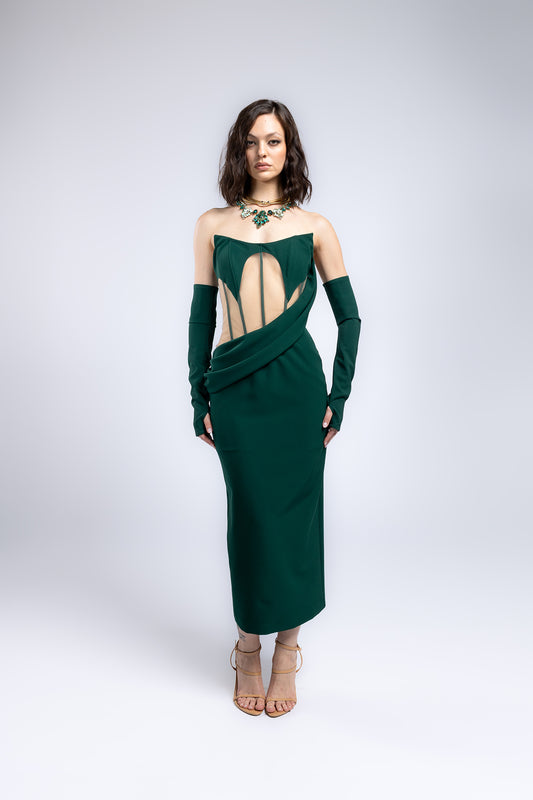 Abito midi con dettagli in tulle