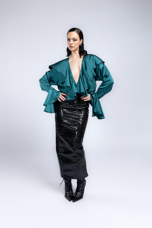 Gonna midi in ecopelle