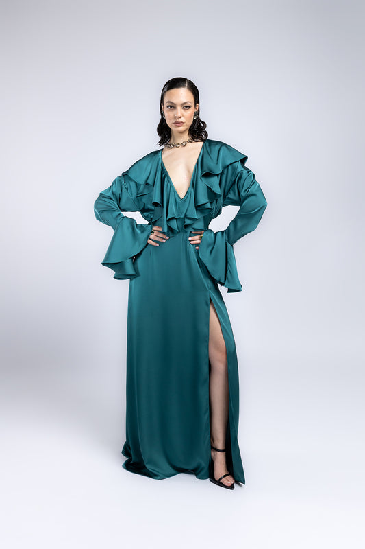 Vestito in satin con voilà