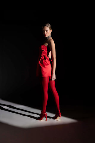 Abito in douchesse corto con scollo a cuore