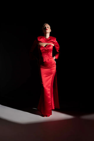 top steccato e gonna con spacco in douchesse