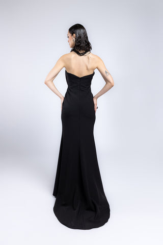 Abito lungo con dettagli in tulle