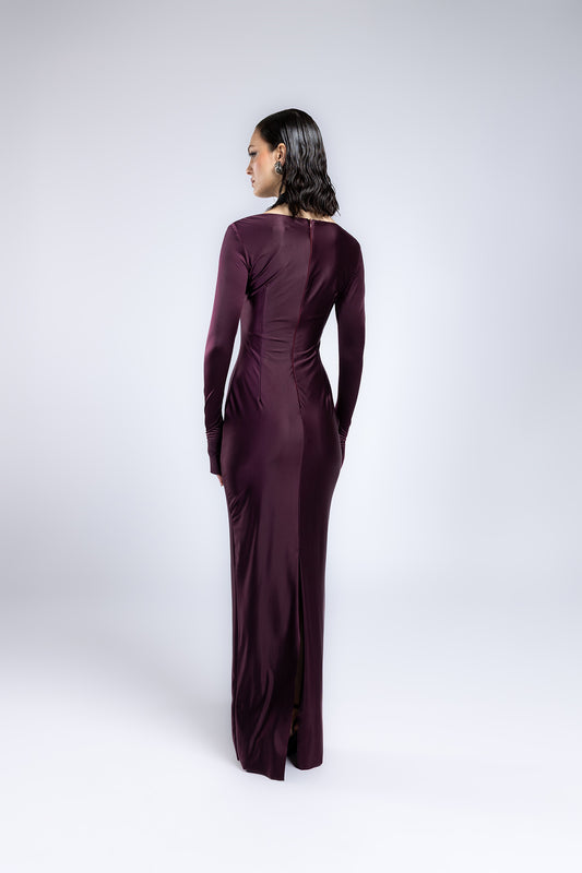 Abito in jersy con cut out in ecopelle